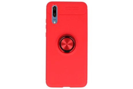 BAOHU Softcase Telefoonhoesje - Geschikt voor Huawei P20 Hoesje met Ring Houder Rood