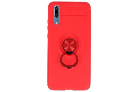 BAOHU Softcase Telefoonhoesje - Geschikt voor Huawei P20 Hoesje met Ring Houder Rood
