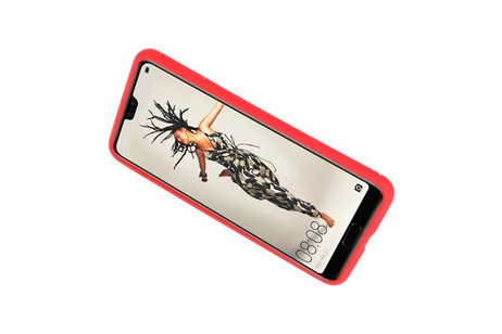 BAOHU Softcase Telefoonhoesje - Geschikt voor Huawei P20 Hoesje met Ring Houder Rood