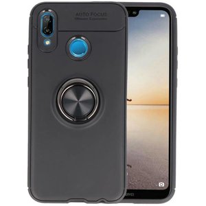 BAOHU Softcase Telefoonhoesje - Geschikt voor Huawei P20 Lite Hoesje met Ring Houder Zwart
