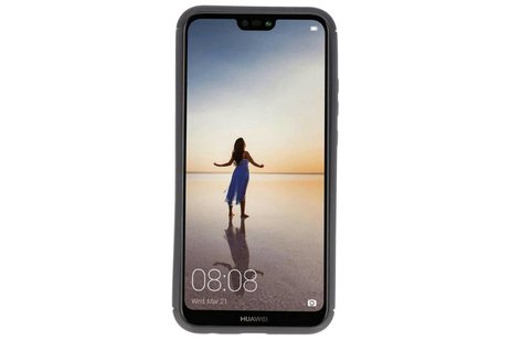 BAOHU Softcase Telefoonhoesje - Geschikt voor Huawei P20 Lite Hoesje met Ring Houder Zwart