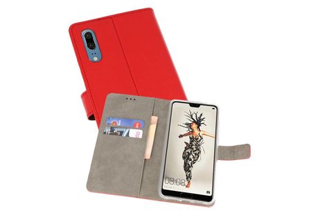 Hoesje Geschikt voor de Huawei P20 - Kaarthouder Book Case Telefoonhoesje - Rood