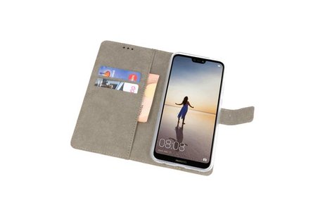 BAOHU Hoesje Geschikt voor de Huawei P20 Lite - Kaarthouder Book Case Telefoonhoesje - Wit