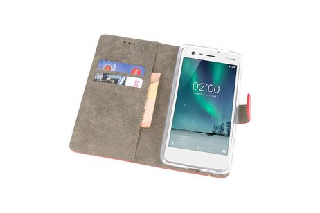 BAOHU Hoesje Geschikt voor de Nokia 2 - Kaarthouder Book Case Telefoonhoesje - Rood