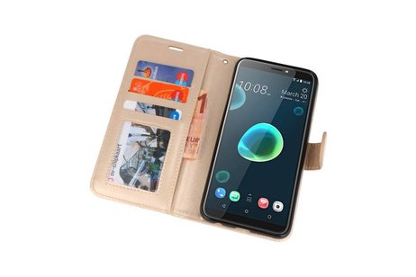 BAOHU Wallet Cases Hoesje Geschikt voor HTC Desire 12 Plus - Goud
