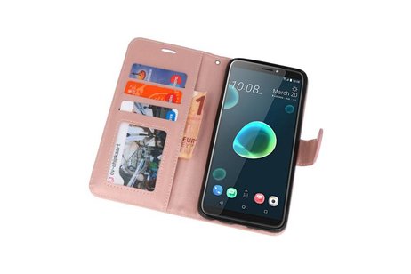 BAOHU Wallet Cases Hoesje Geschikt voor HTC Desire 12 Plus - Roze