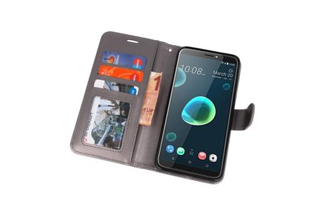 Wallet Cases Hoesje voor HTC Desire 12 Plus Grijs