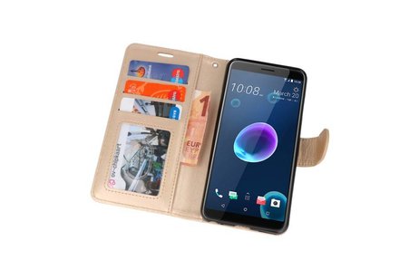 Wallet Cases Hoesje voor HTC Desire 12 Goud