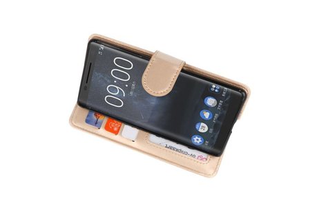 Wallet Cases Hoesje voor Nokia 8 Sirocco Goud