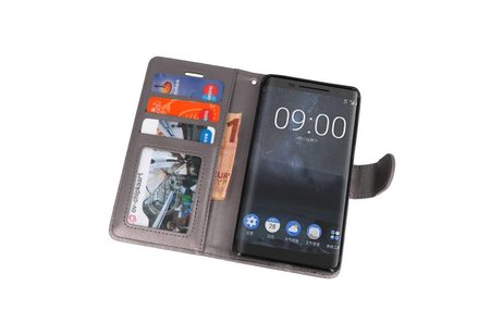 Wallet Cases Hoesje voor Nokia 8 Sirocco Grijs