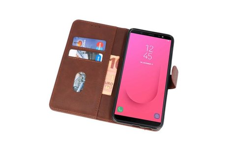 BAOHU Hoesje Geschikt voor Samsung Galaxy J8 - Kaarthouder Book Case Telefoonhoesje - Mocca