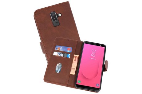 BAOHU Hoesje Geschikt voor Samsung Galaxy J8 - Kaarthouder Book Case Telefoonhoesje - Mocca