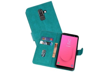 Hoesje Geschikt voor Samsung Galaxy J8 - Kaarthouder Book Case Telefoonhoesje - Groen