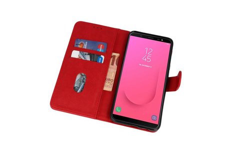 BAOHU Hoesje Geschikt voor Samsung Galaxy J8 - Kaarthouder Book Case Telefoonhoesje - Rood
