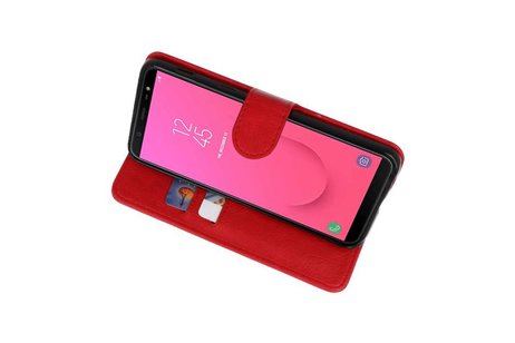 BAOHU Hoesje Geschikt voor Samsung Galaxy J8 - Kaarthouder Book Case Telefoonhoesje - Rood