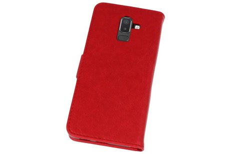Hoesje Geschikt voor Samsung Galaxy J8 - Kaarthouder Book Case Telefoonhoesje - Rood