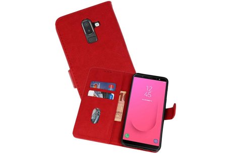 Hoesje Geschikt voor Samsung Galaxy J8 - Kaarthouder Book Case Telefoonhoesje - Rood