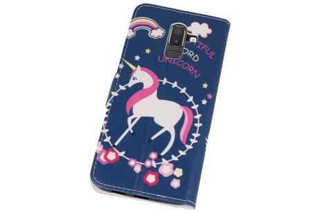 Blauw Unicorn Bookstyle Hoesje Geschikt voor Samsung Galaxy J8