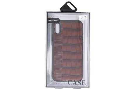 BAOHU Croco Hard Case - Hoesje Hoesje Geschikt voor voor iPhone X Donker Bruin