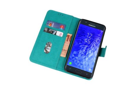 Samsung Galaxy J7 2018 Hoesje Kaarthouder Book Case Telefoonhoesje Groen