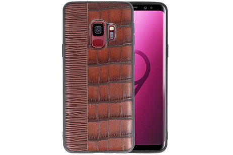BAOHU Croco Hard Case - Hoesje Hoesje Geschikt voor voor Samsung Galaxy S9 Donker Bruin