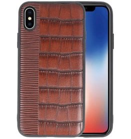 BAOHU Croco Hard Case voor iPhone X Donker Bruin