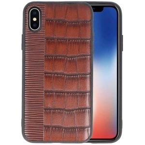 BAOHU Croco Hard Case - Hoesje Hoesje Geschikt voor voor iPhone X Donker Bruin
