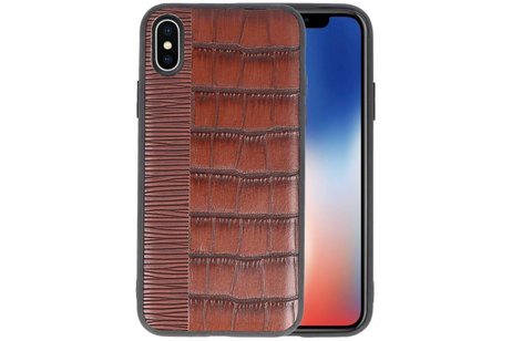 BAOHU Croco Hard Case - Hoesje Hoesje Geschikt voor voor iPhone X Donker Bruin