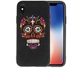 Borduurwerk Doodshoofd Back Cases voor iPhone X Zwart