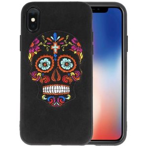BAOHU Borduurwerk Doodshoofd Back Cases - Hoesje Geschikt voor iPhone X Zwart