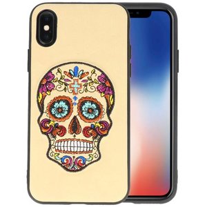BAOHU Borduurwerk Doodshoofd Back Cases - Hoesje Geschikt voor iPhone X Beige