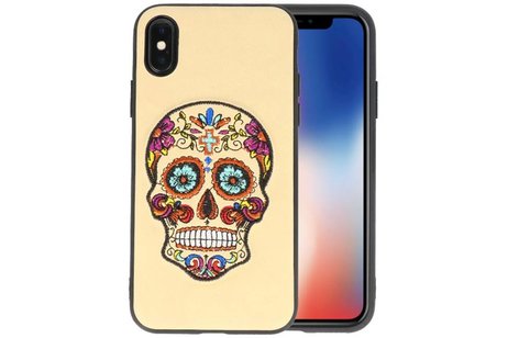 BAOHU Borduurwerk Doodshoofd Back Cases - Hoesje Geschikt voor iPhone X Beige