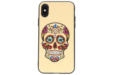 BAOHU Borduurwerk Doodshoofd Back Cases - Hoesje Geschikt voor iPhone X Beige