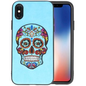 Borduurwerk Doodshoofd Back Cases voor iPhone X Blauw