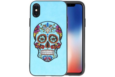 Borduurwerk Doodshoofd Back Cases voor iPhone X Blauw