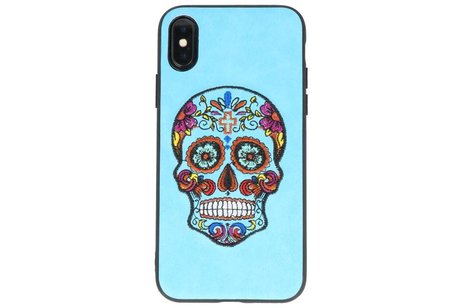 Borduurwerk Doodshoofd Back Cases voor iPhone X Blauw