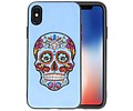 BAOHU Borduurwerk Doodshoofd Back Cases - Hoesje Geschikt voor iPhone X Pastel Blauw