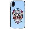 BAOHU Borduurwerk Doodshoofd Back Cases - Hoesje Geschikt voor iPhone X Pastel Blauw