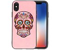 BAOHU Borduurwerk Doodshoofd Back Cases - Hoesje Geschikt voor iPhone X Roze
