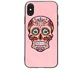 BAOHU Borduurwerk Doodshoofd Back Cases - Hoesje Geschikt voor iPhone X Roze