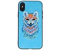 BAOHU Borduurwerk Wolf Back Cases - Hoesje Geschikt voor iPhone X Blauw