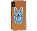 BAOHU Borduurwerk Wolf Back Cases - Hoesje Geschikt voor iPhone X Bruin
