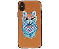 Borduurwerk Wolf Back Cases - Hoesje Geschikt voor iPhone X Bruin
