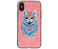 BAOHU Borduurwerk Wolf Back Cases - Hoesje Geschikt voor iPhone X Roze