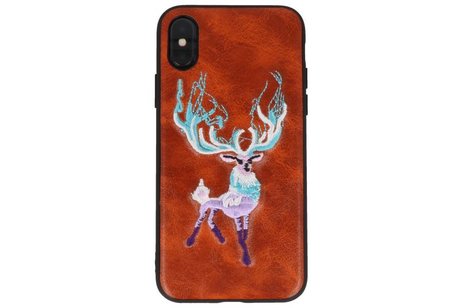 BAOHU Borduurwerk Hert Back Cases - Hoesje Geschikt voor iPhone X Bruin