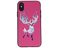 BAOHU Borduurwerk Hert Back Cases - Hoesje Geschikt voor iPhone X Donker Roze