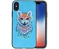 BAOHU Borduurwerk Wolf Back Cases - Hoesje Geschikt voor iPhone X Blauw