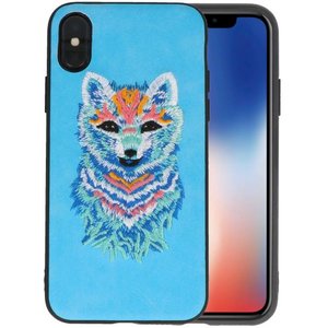 Borduurwerk Wolf Back Cases voor iPhone X Blauw