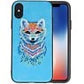 Borduurwerk Wolf Back Cases voor iPhone X Blauw