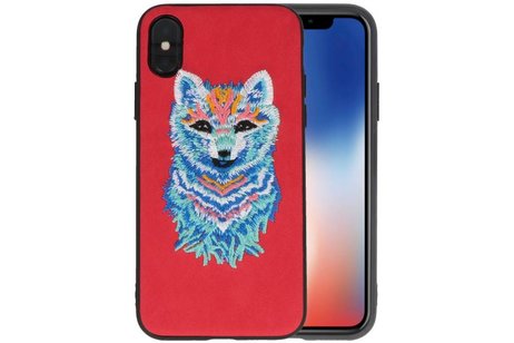 Borduurwerk Wolf Back Cases voor iPhone X Rood